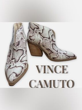 Vince Camuto Snake-Print Ankle Booties in Beige and Brown